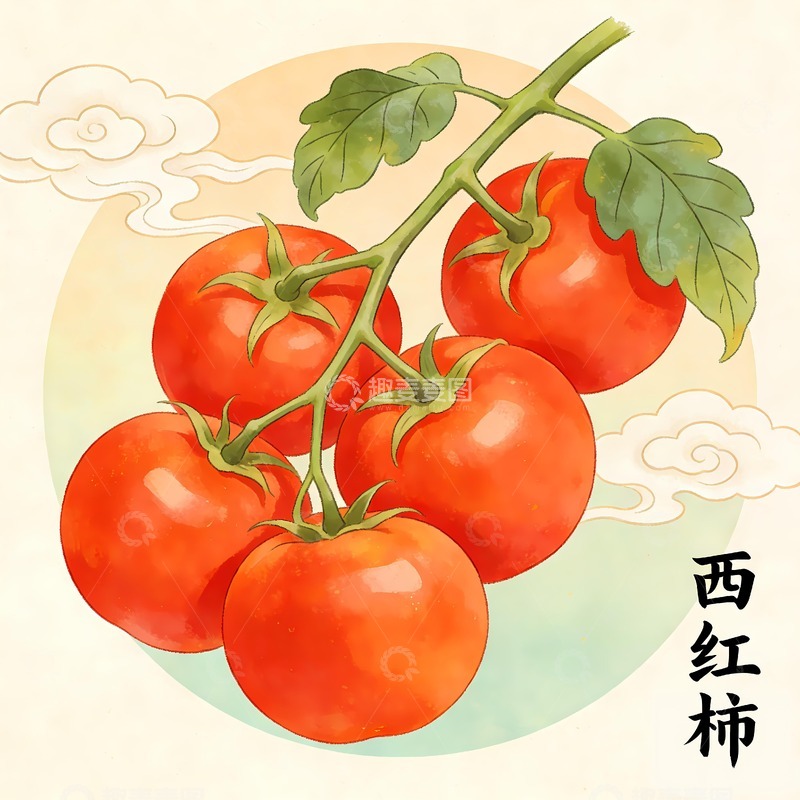 高清大图下载【趣麦麦图】一串西红柿手绘