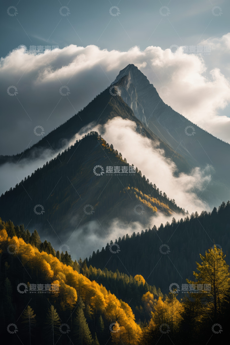 高清大图下载【趣麦麦图】云雾缭绕的秋日山林景观