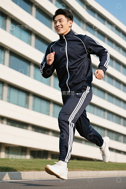 男子户外跑步运动画面