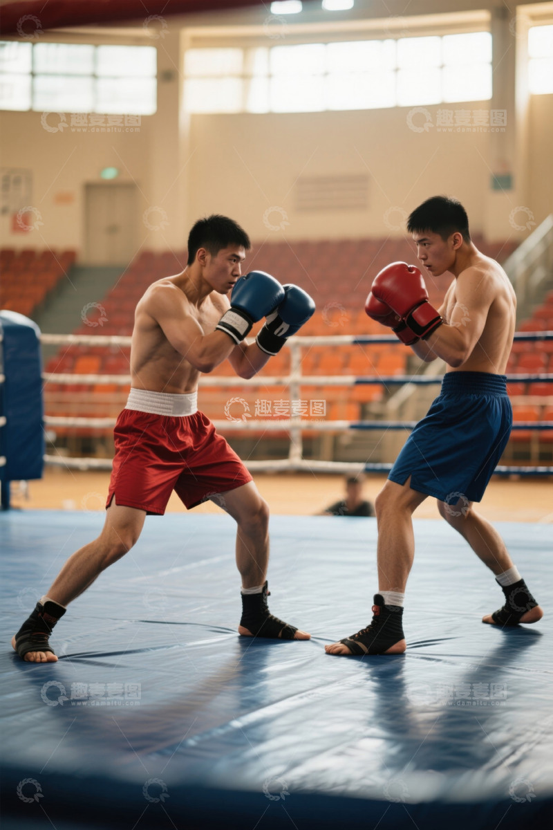 高清大图下载【趣麦麦图】拳击手在拳台进行对练