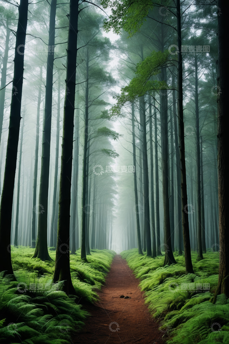 高清大图下载【趣麦麦图】林间雾气弥漫的自然小径