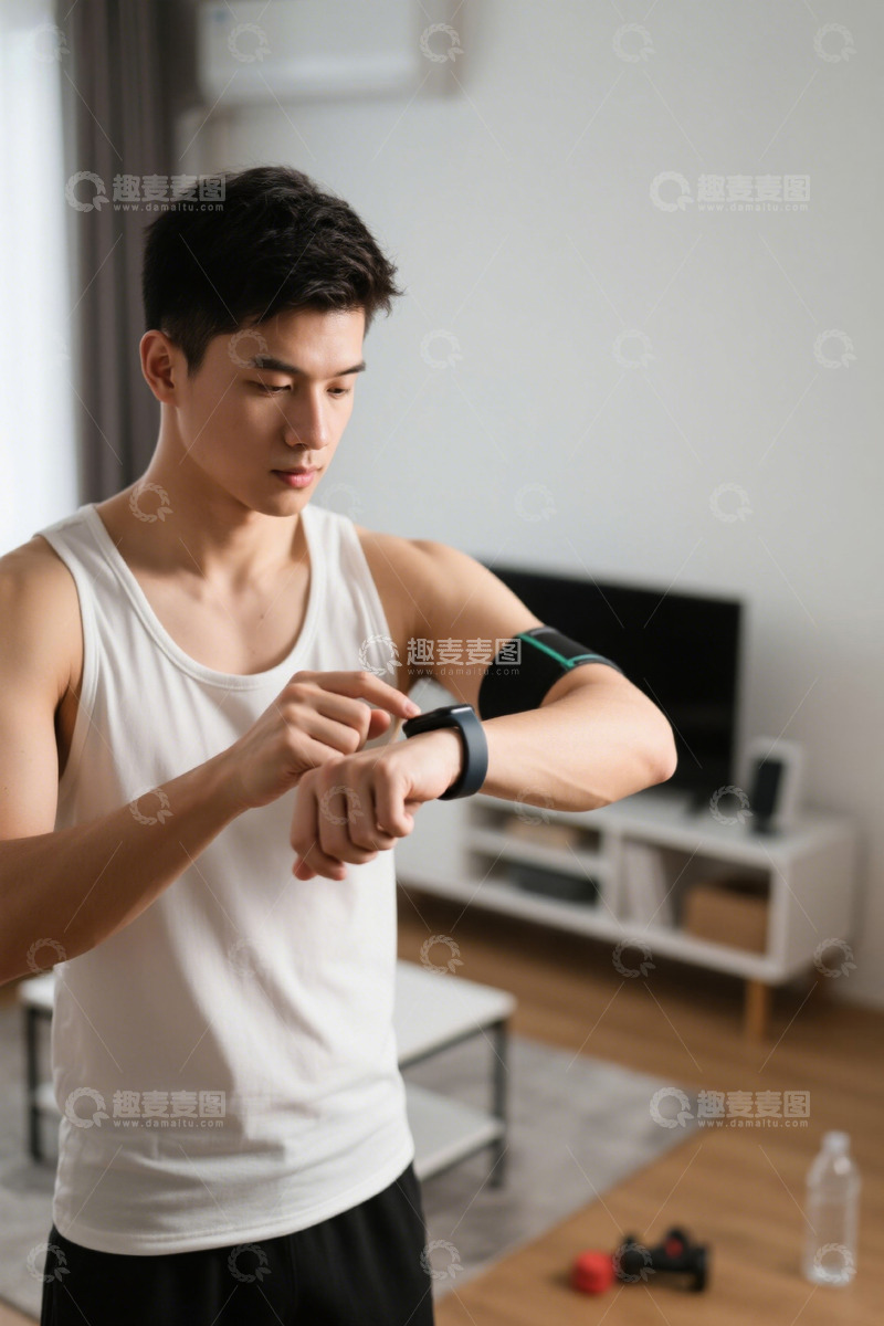 高清大图下载【趣麦麦图】居家男士查看智能手表