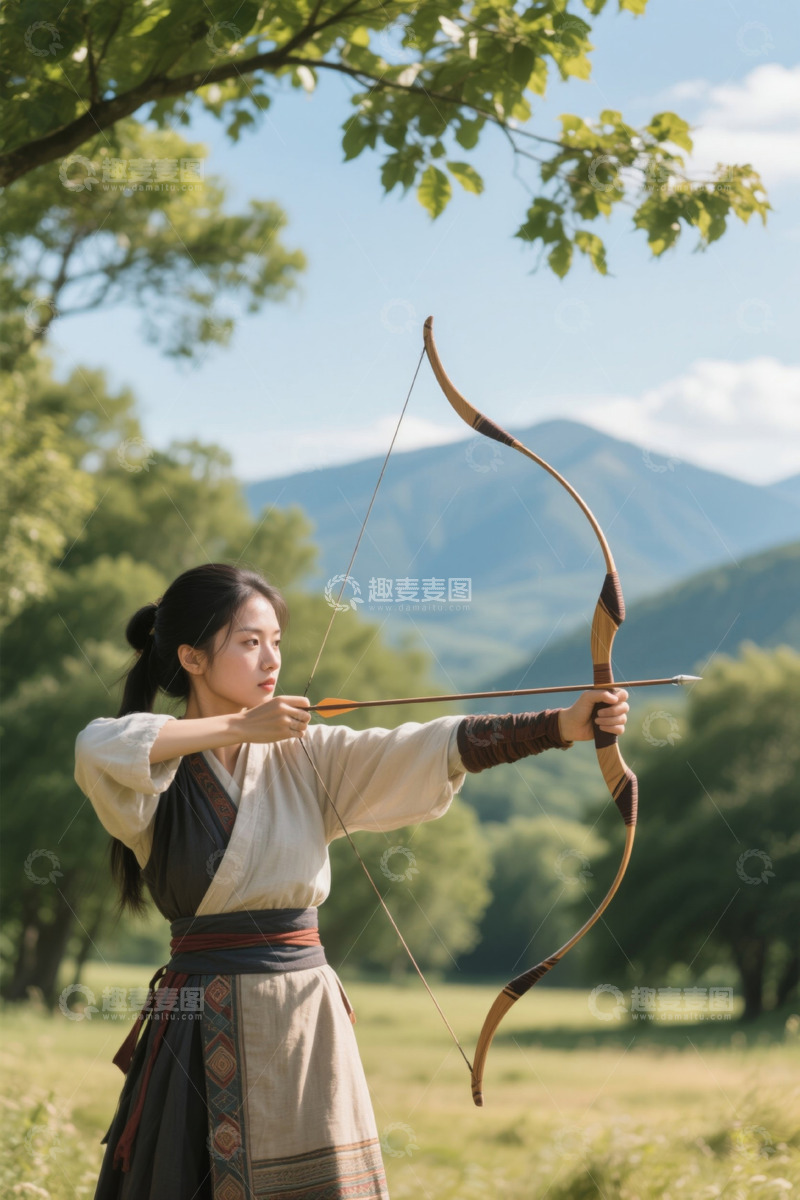 高清大图下载【趣麦麦图】古装女子户外射箭场景
