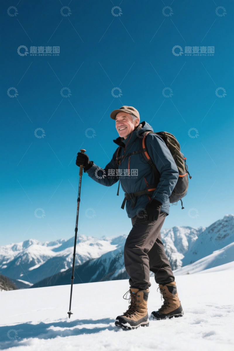 高清大图下载【趣麦麦图】老人雪山徒步