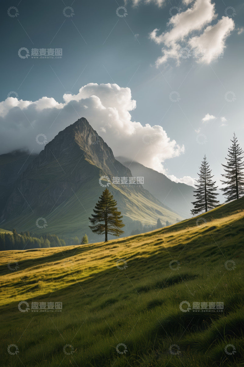 高清大图下载【趣麦麦图】山间草地与树木自然风光