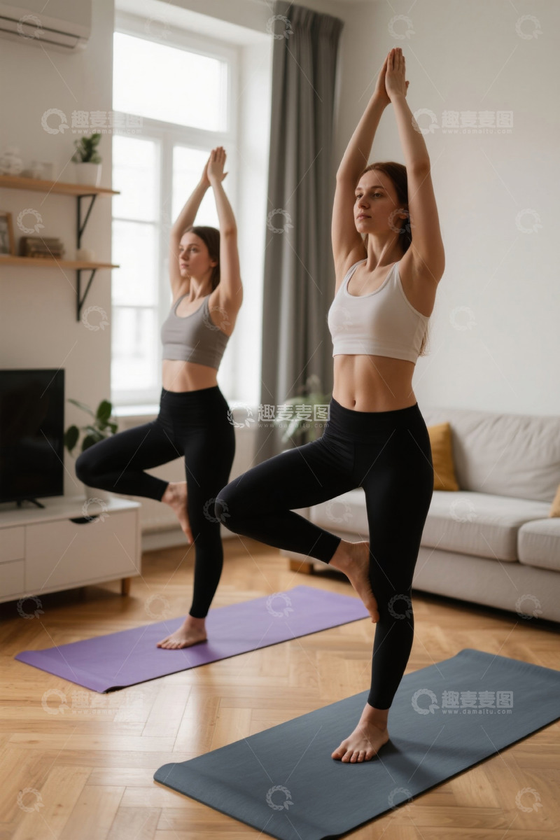 高清大图下载【趣麦麦图】室内女性练习瑜伽