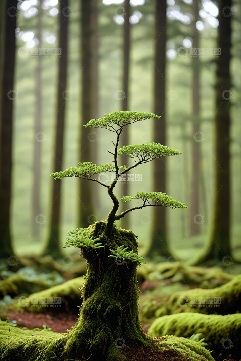 高清大图下载【趣麦麦图】森林中的迷你盆栽小树