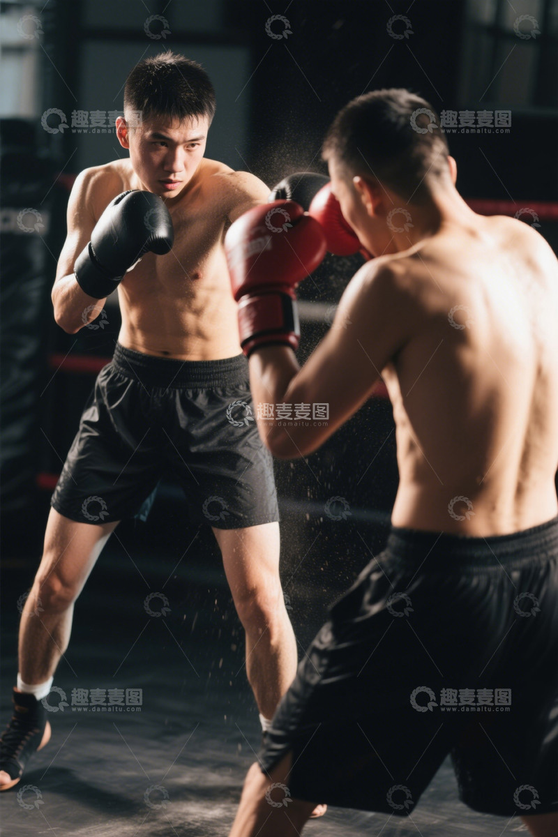 高清大图下载【趣麦麦图】健身房中拳击手对练场景