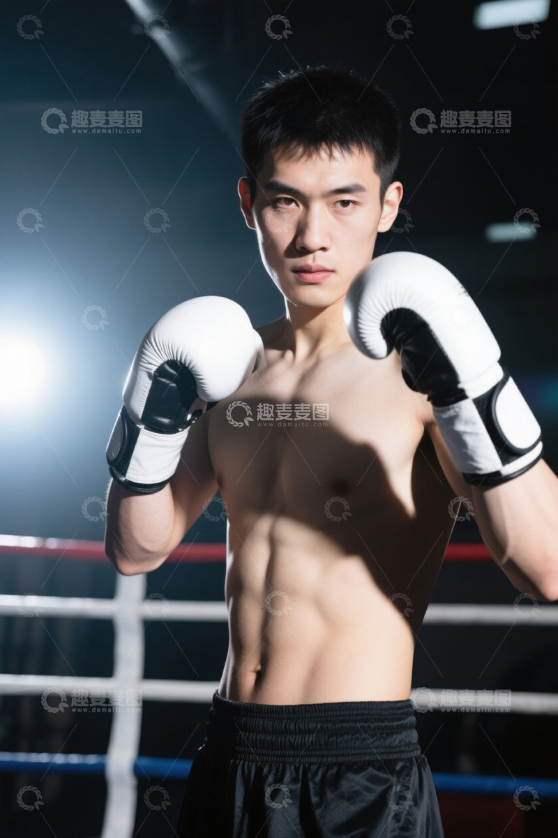 高清大图下载【趣麦麦图】拳击手于拳台准备出击画面