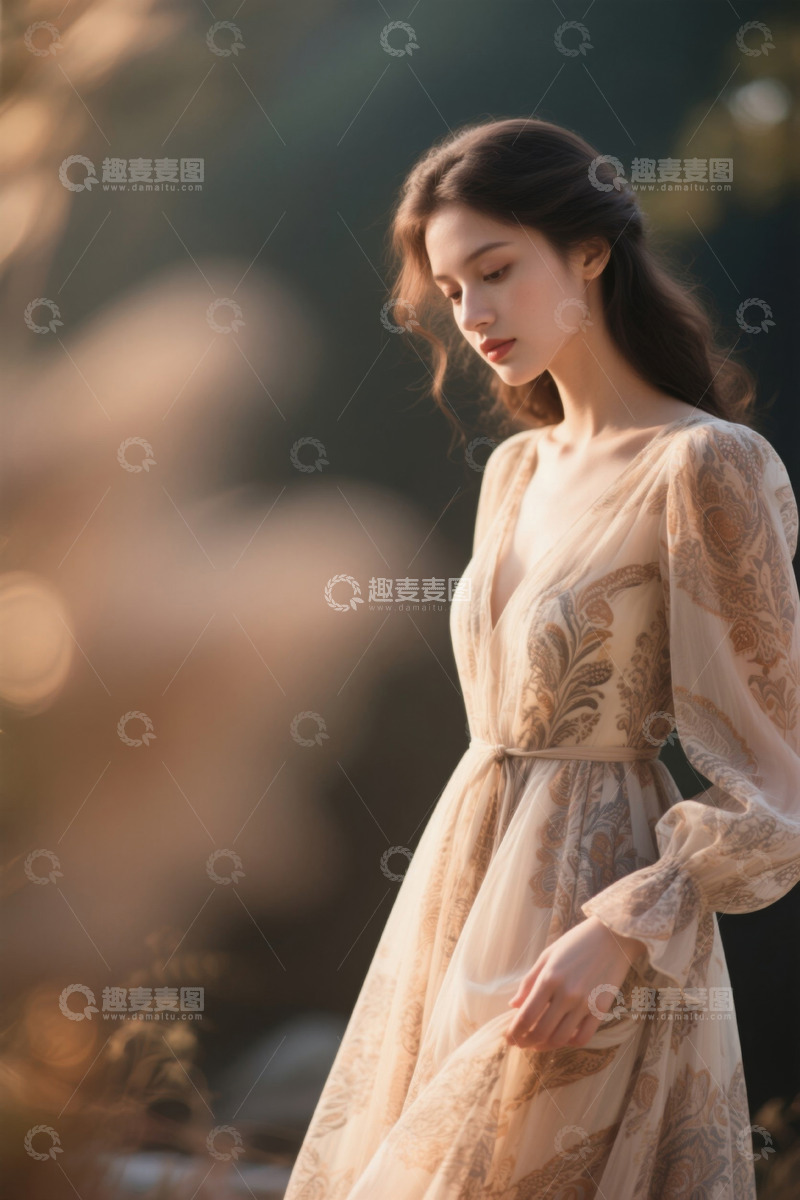 高清大图下载【趣麦麦图】户外自然中身着长裙的女子