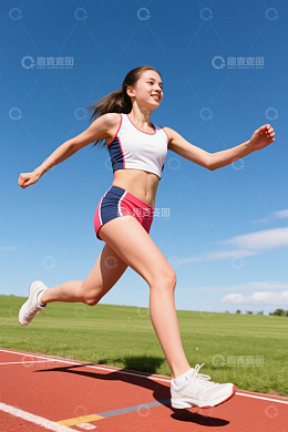 女子户外跑道上跑步