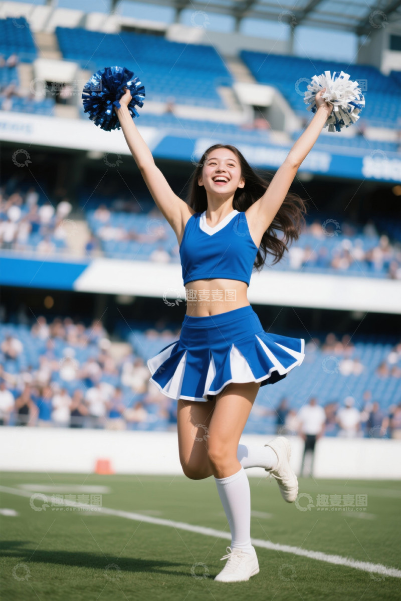 高清大图下载【趣麦麦图】体育场中欢呼的啦啦队女孩