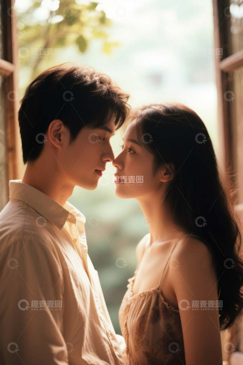 高清大图下载【趣麦麦图】情侣窗边亲昵对视
