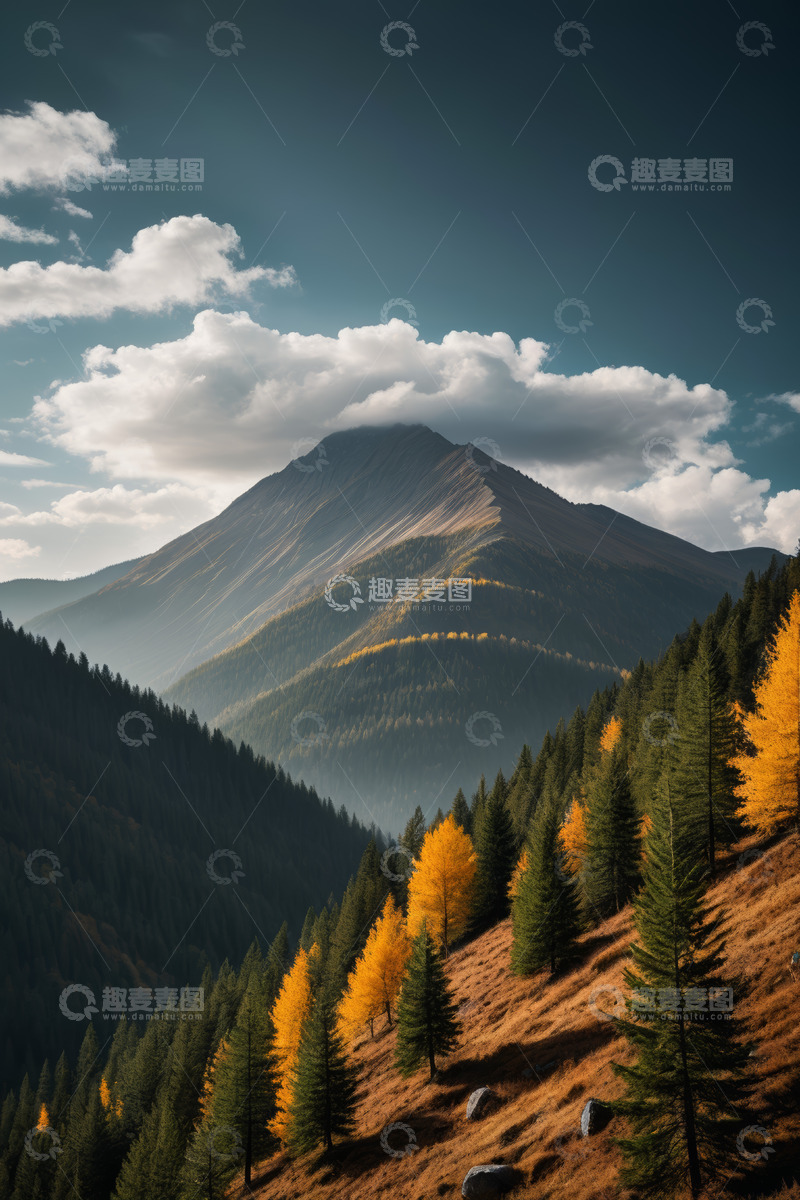 高清大图下载【趣麦麦图】秋日山林与远山景观