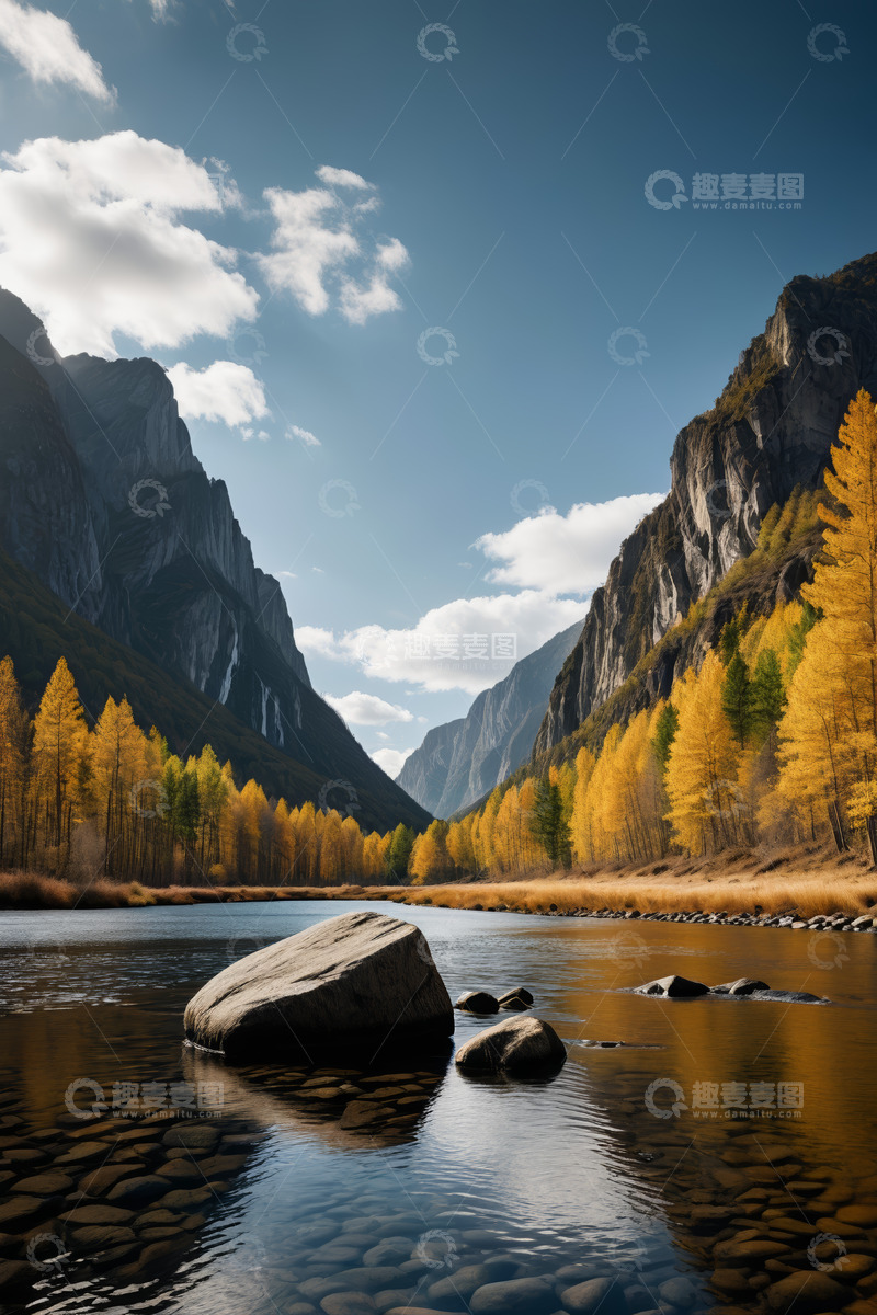 高清大图下载【趣麦麦图】秋日山谷河流自然风光