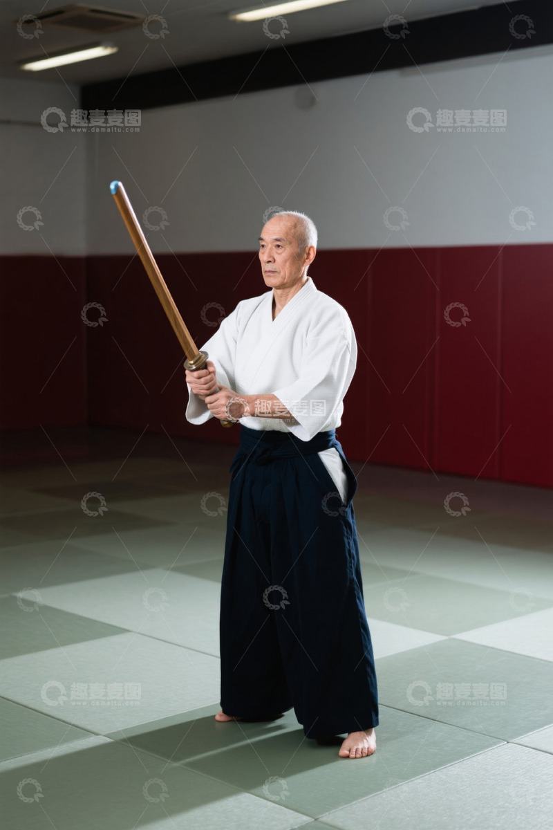高清大图下载【趣麦麦图】老者持剑进行剑道练习
