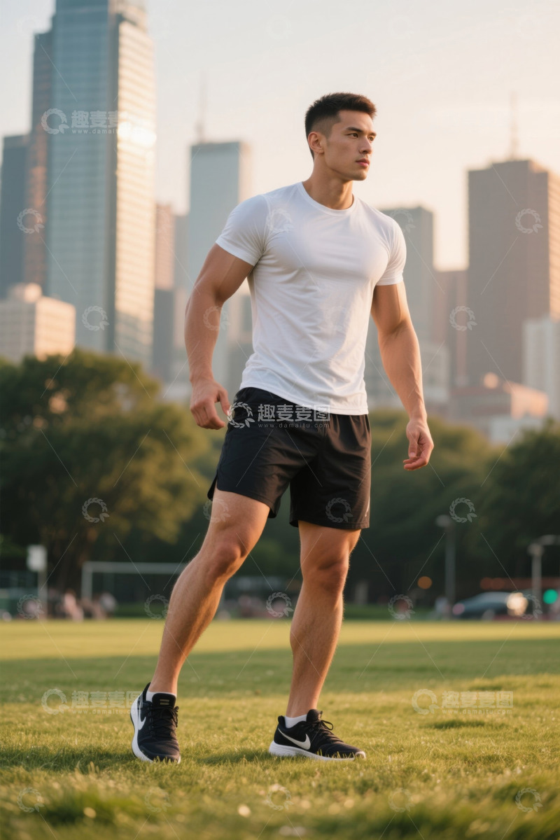 高清大图下载【趣麦麦图】城市公园中健身的肌肉男性