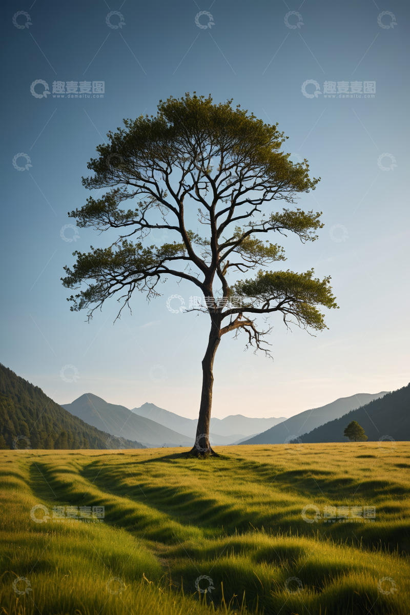 高清大图下载【趣麦麦图】原野中孤独的树木景观