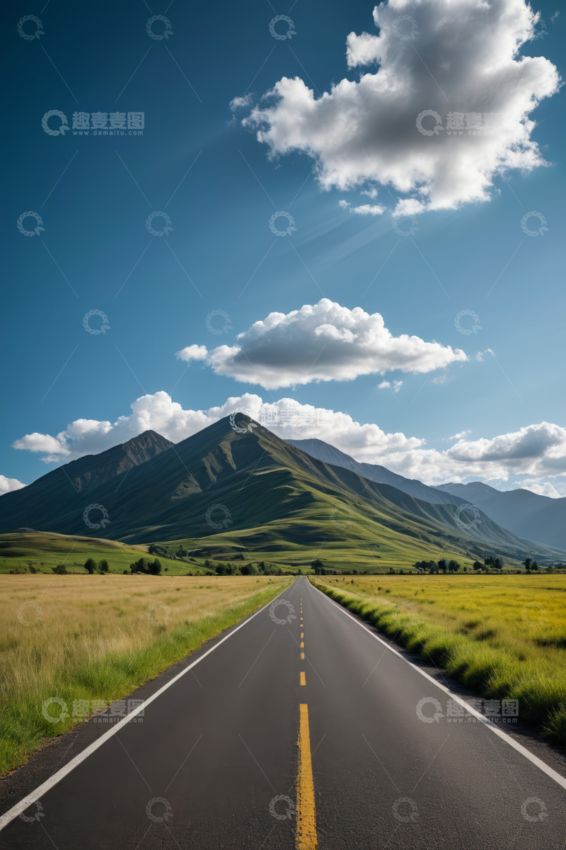 高清大图下载【趣麦麦图】旷野中延伸的道路与远山风景