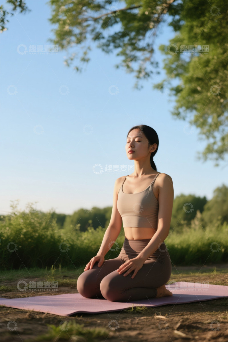 高清大图下载【趣麦麦图】户外女子做瑜伽冥想