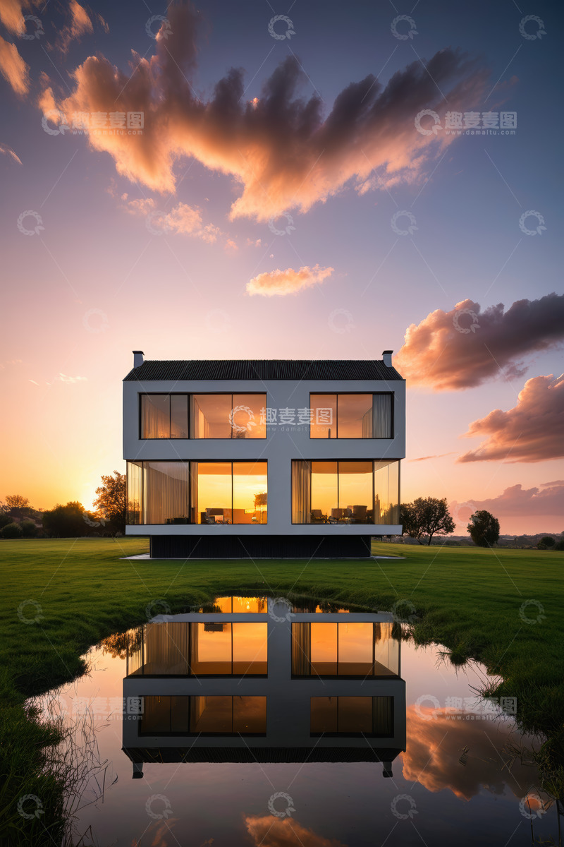 高清大图下载【趣麦麦图】现代别墅日落时分户外景象