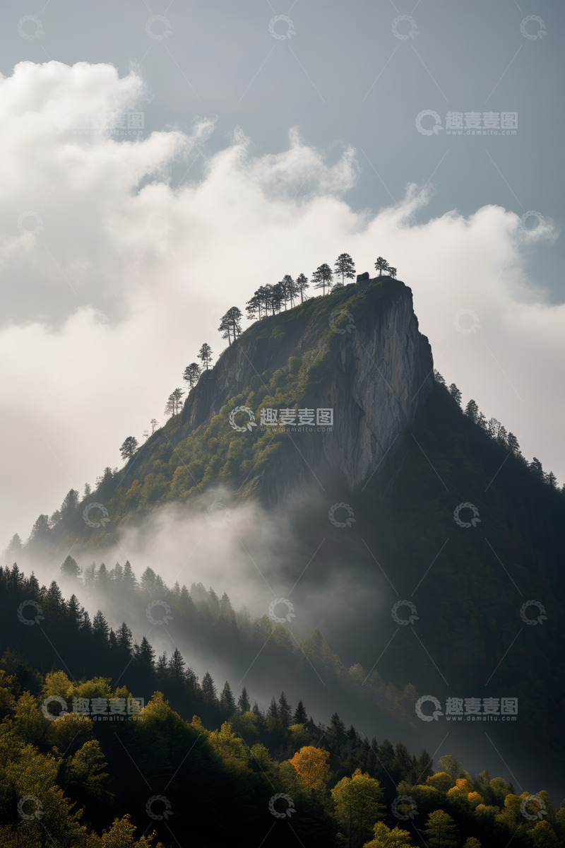 高清大图下载【趣麦麦图】云雾缭绕的山峰与森林景观