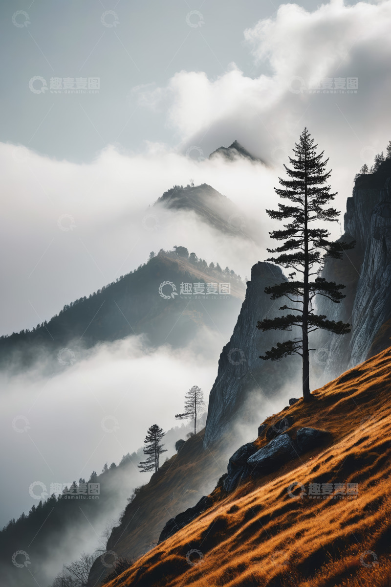 高清大图下载【趣麦麦图】山间云雾缭绕的森林风景