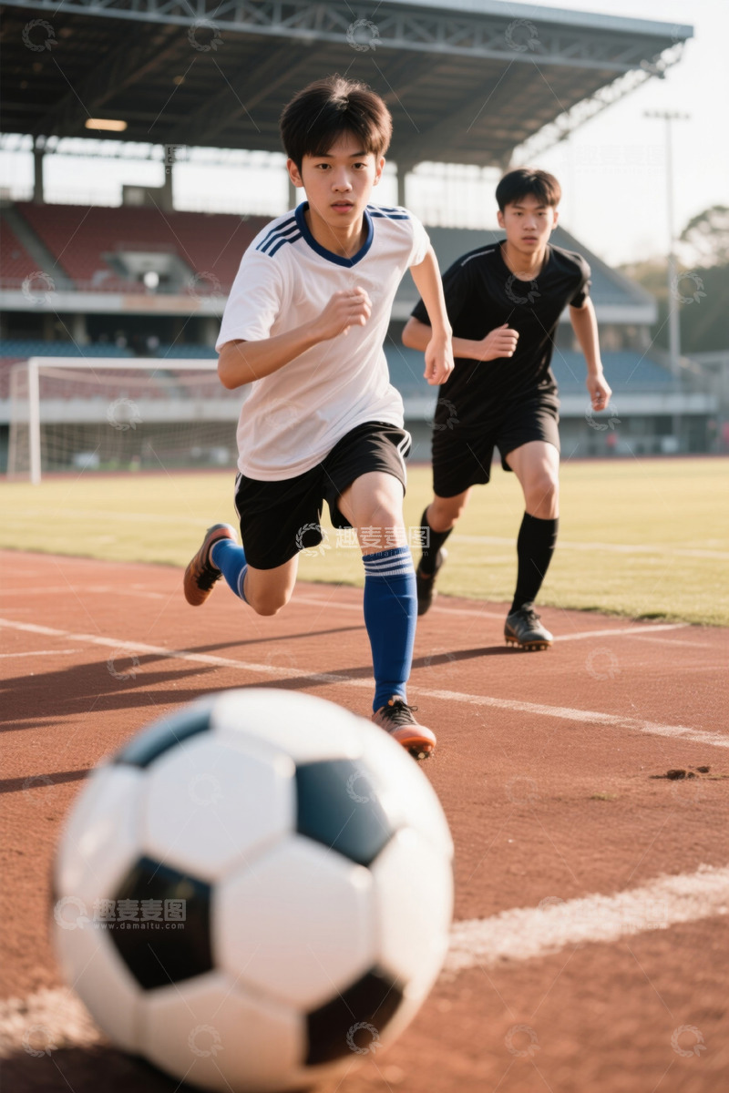 高清大图下载【趣麦麦图】体育场青少年踢足球场景