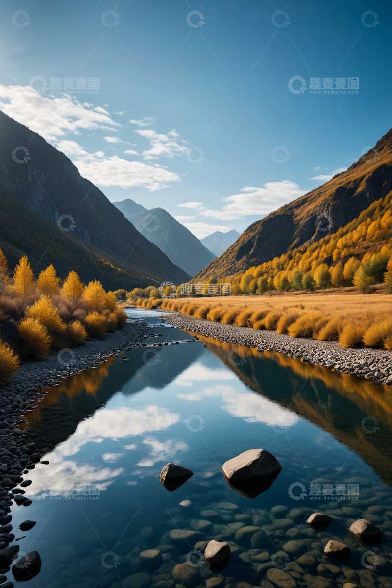 高清大图下载【趣麦麦图】山间河流秋日自然风光
