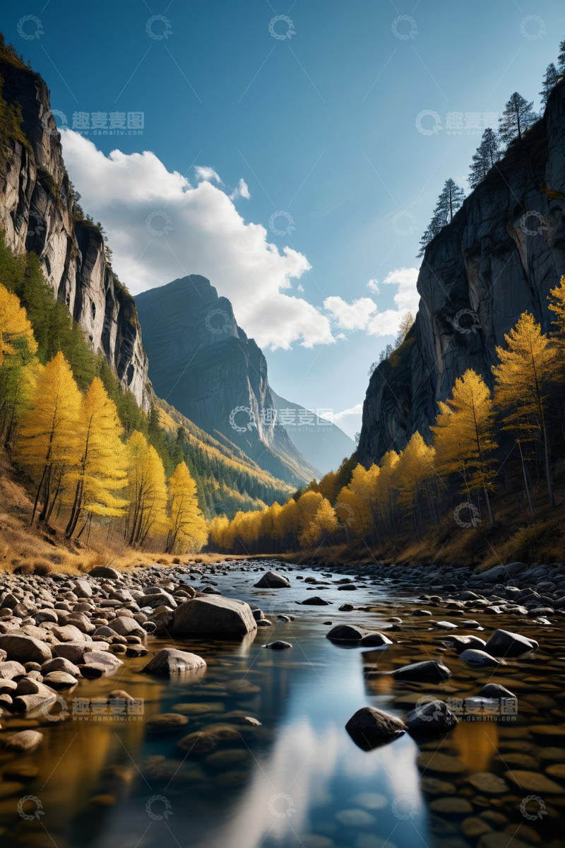 高清大图下载【趣麦麦图】山间河流秋季自然风光