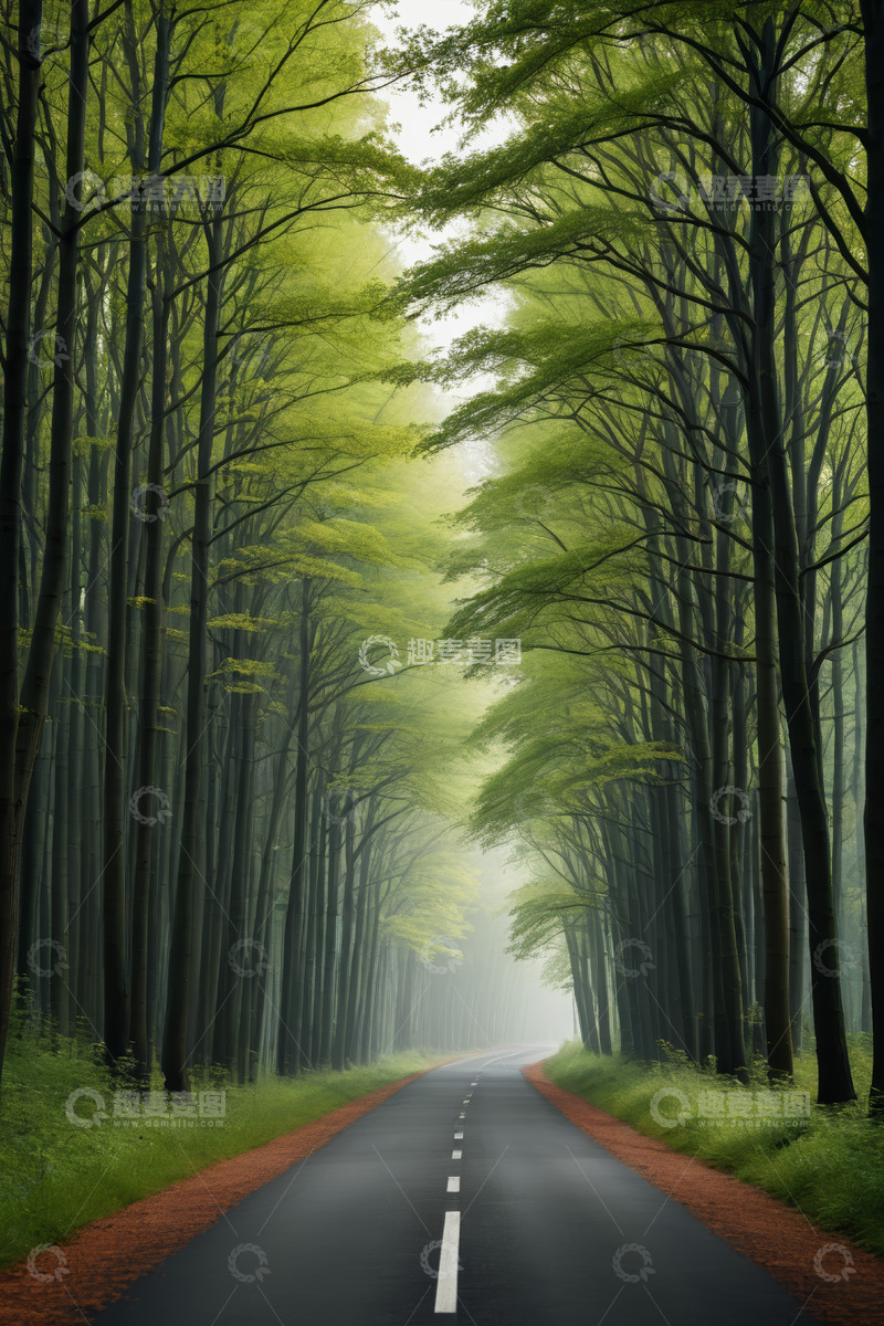 高清大图下载【趣麦麦图】森林中延伸的道路景观