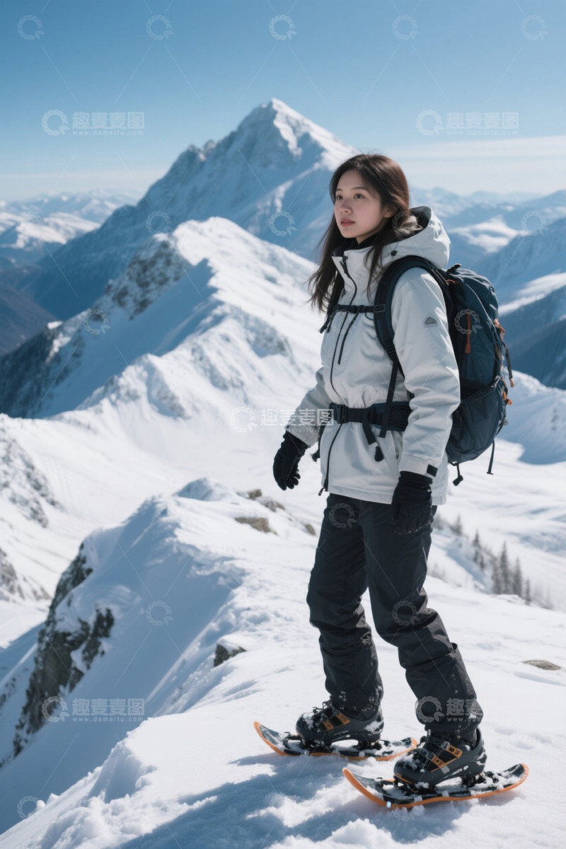 高清大图下载【趣麦麦图】女子雪山户外徒步