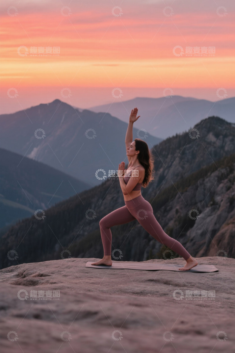 高清大图下载【趣麦麦图】山顶女子做瑜伽