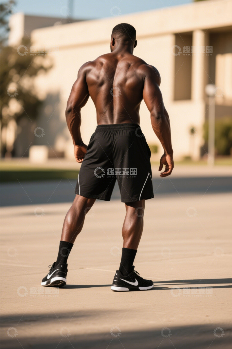 高清大图下载【趣麦麦图】户外健身的肌肉男性背影