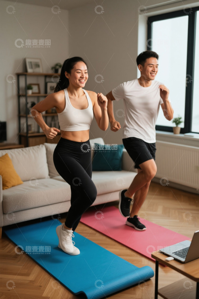 高清大图下载【趣麦麦图】男女居家健身锻炼场景