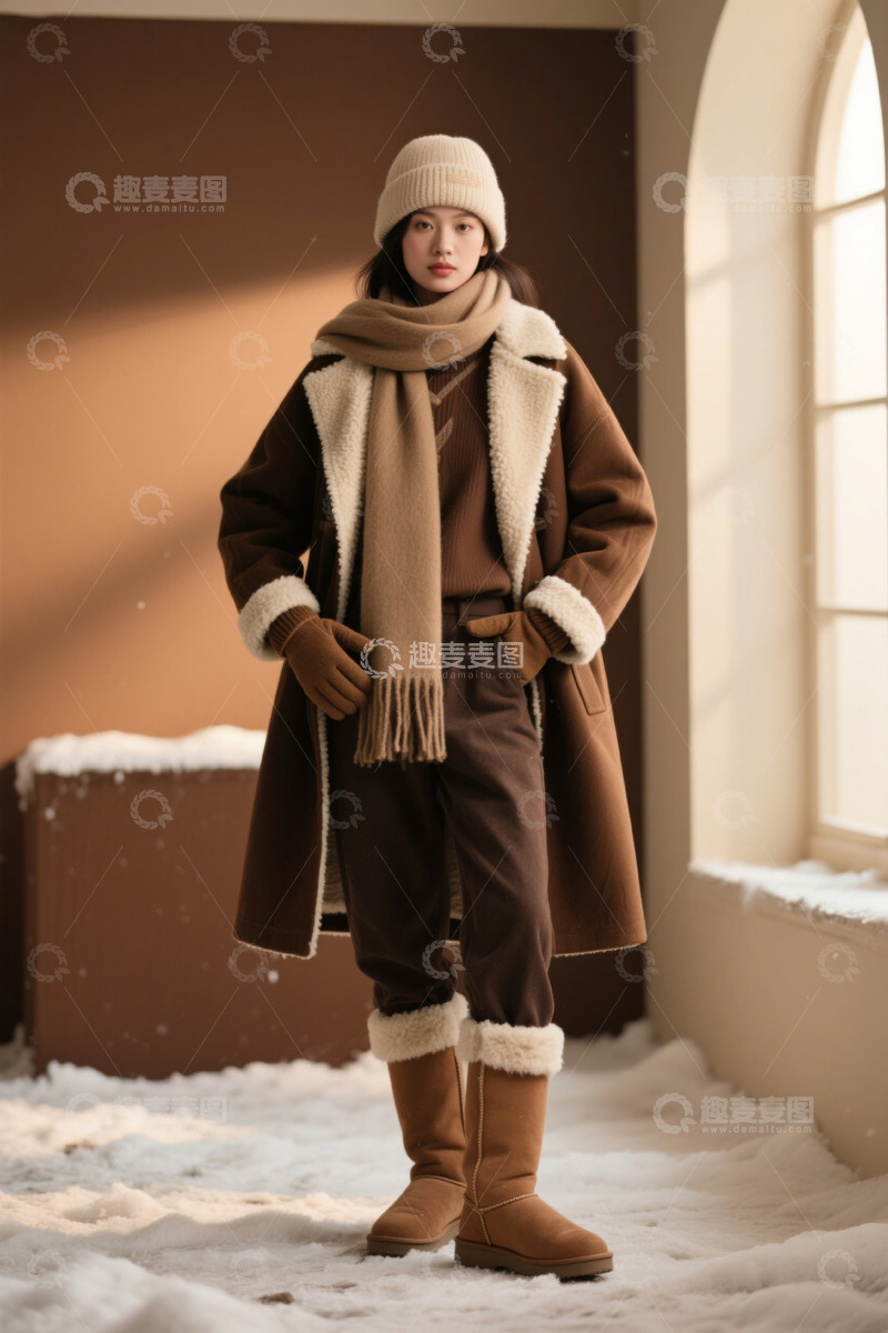 高清大图下载【趣麦麦图】冬日室内穿搭女孩展示