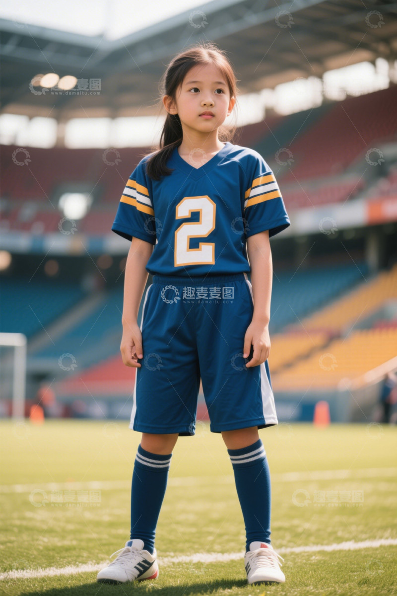 高清大图下载【趣麦麦图】穿球衣站在足球场的小女孩
