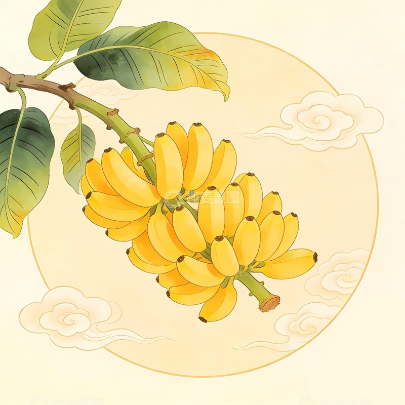高清大图下载【趣麦麦图】一串香蕉手绘