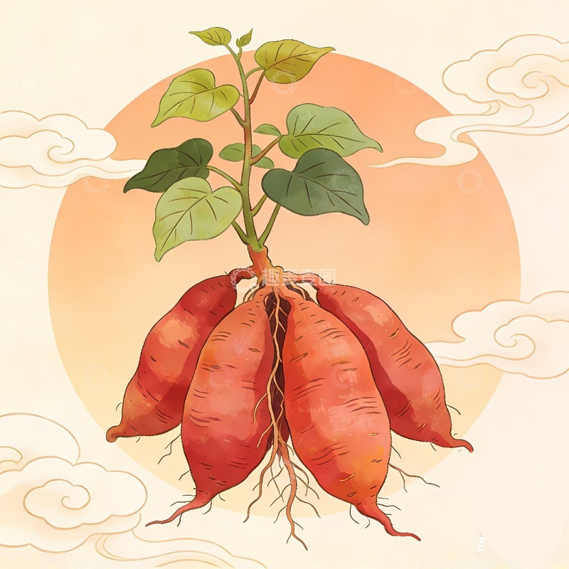 高清大图下载【趣麦麦图】手绘红薯茎叶