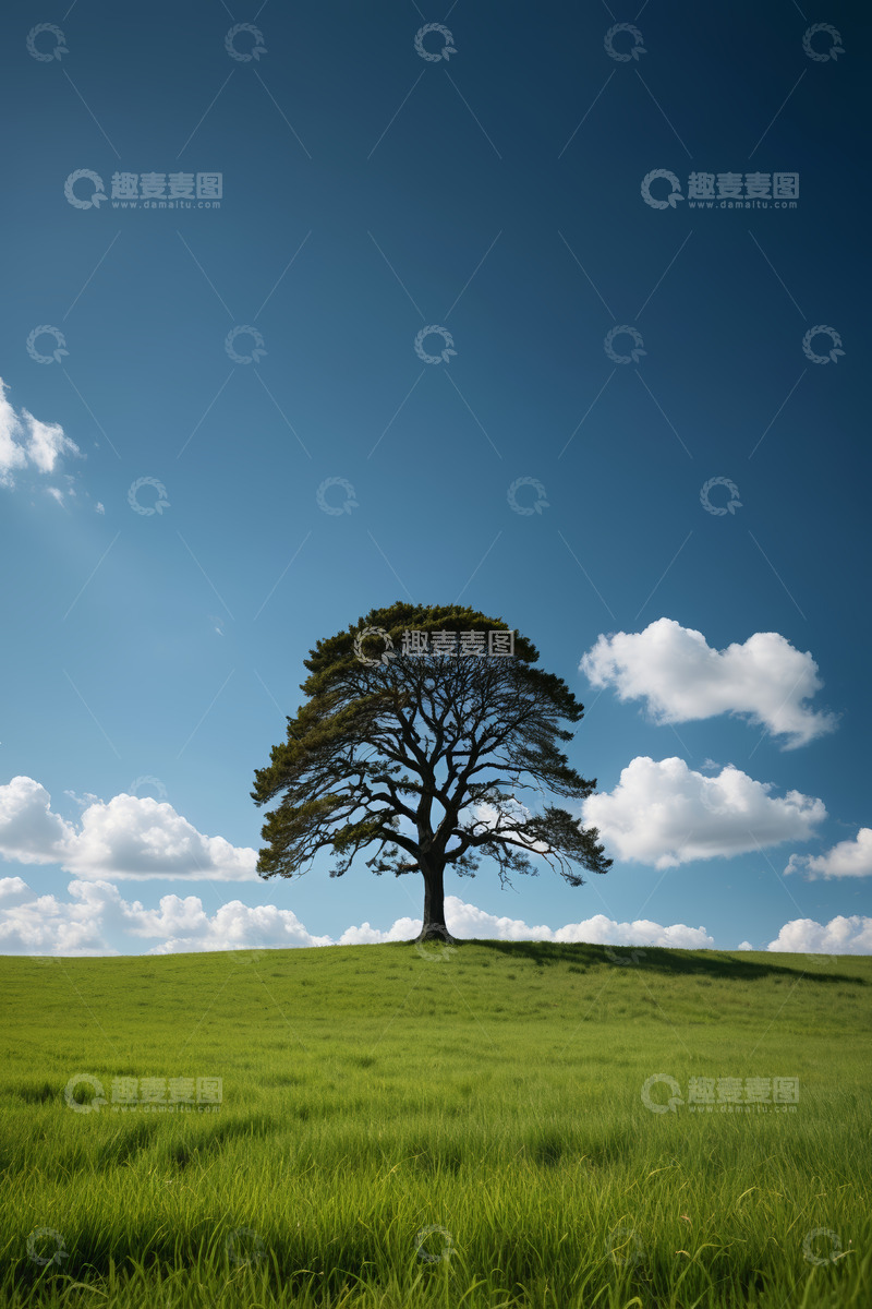 高清大图下载【趣麦麦图】草地孤树蓝天白云景观
