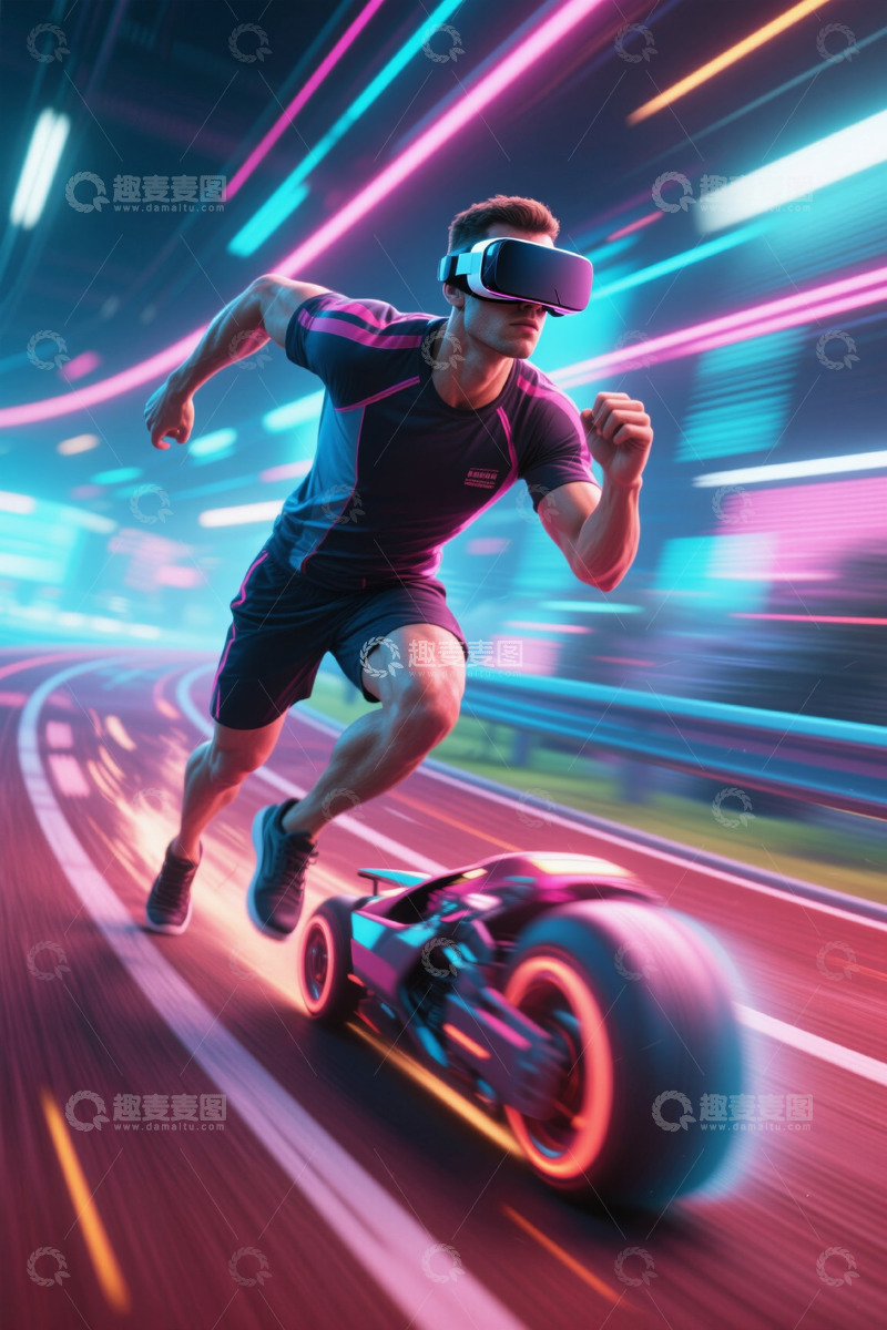 高清大图下载【趣麦麦图】戴着VR设备跑步的男性