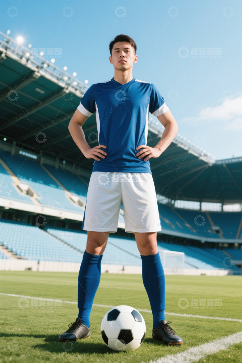 高清大图下载【趣麦麦图】足球运动员在体育场摆拍照片