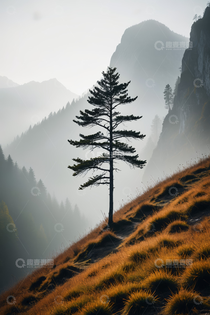 高清大图下载【趣麦麦图】山间孤树自然风光