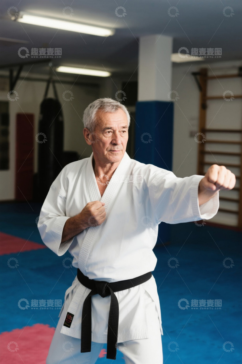 高清大图下载【趣麦麦图】老年男性在武馆练习空手道