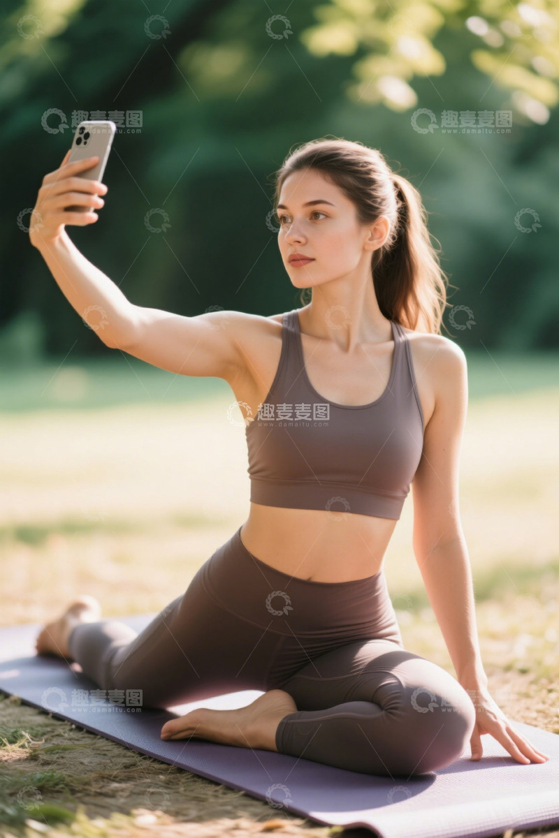 高清大图下载【趣麦麦图】户外瑜伽女子自拍