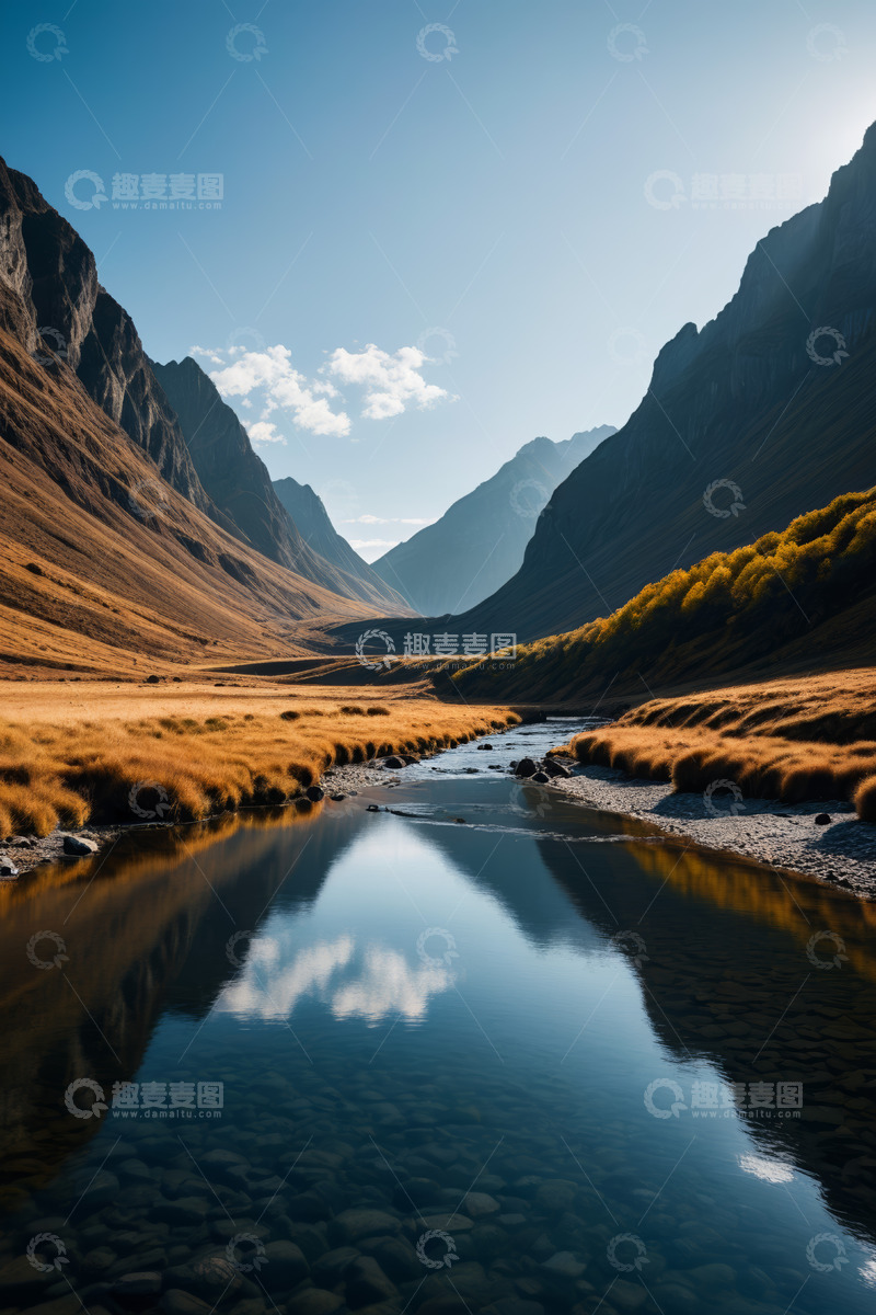 高清大图下载【趣麦麦图】山谷间清澈溪流自然风光