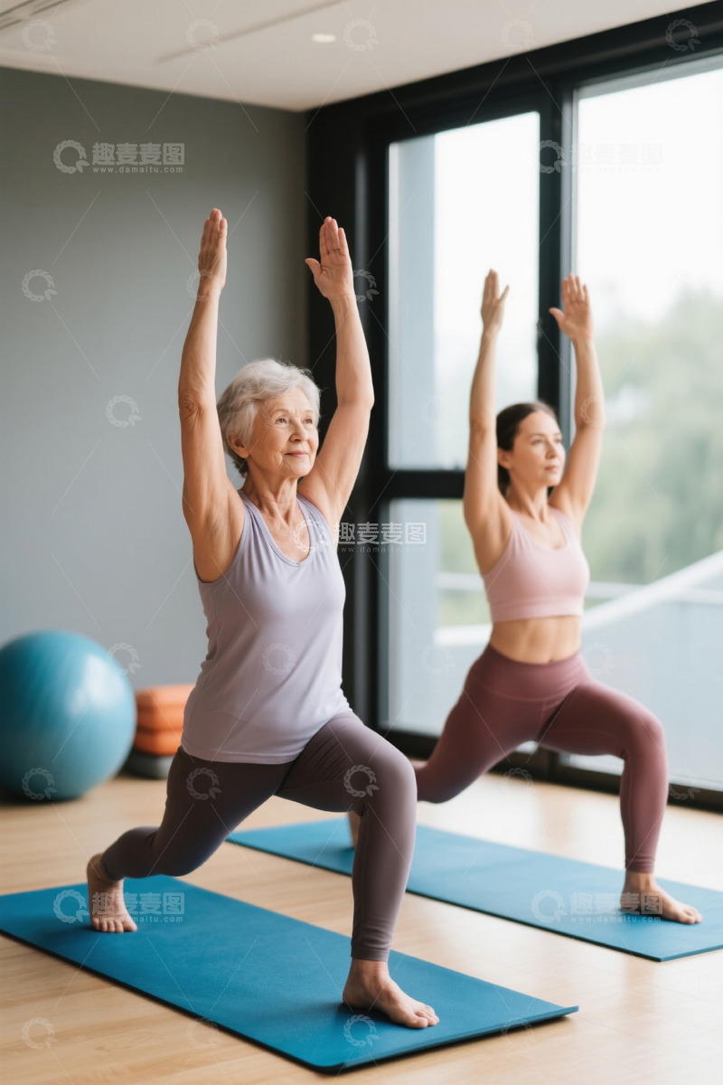 高清大图下载【趣麦麦图】老少女性室内做瑜伽场景