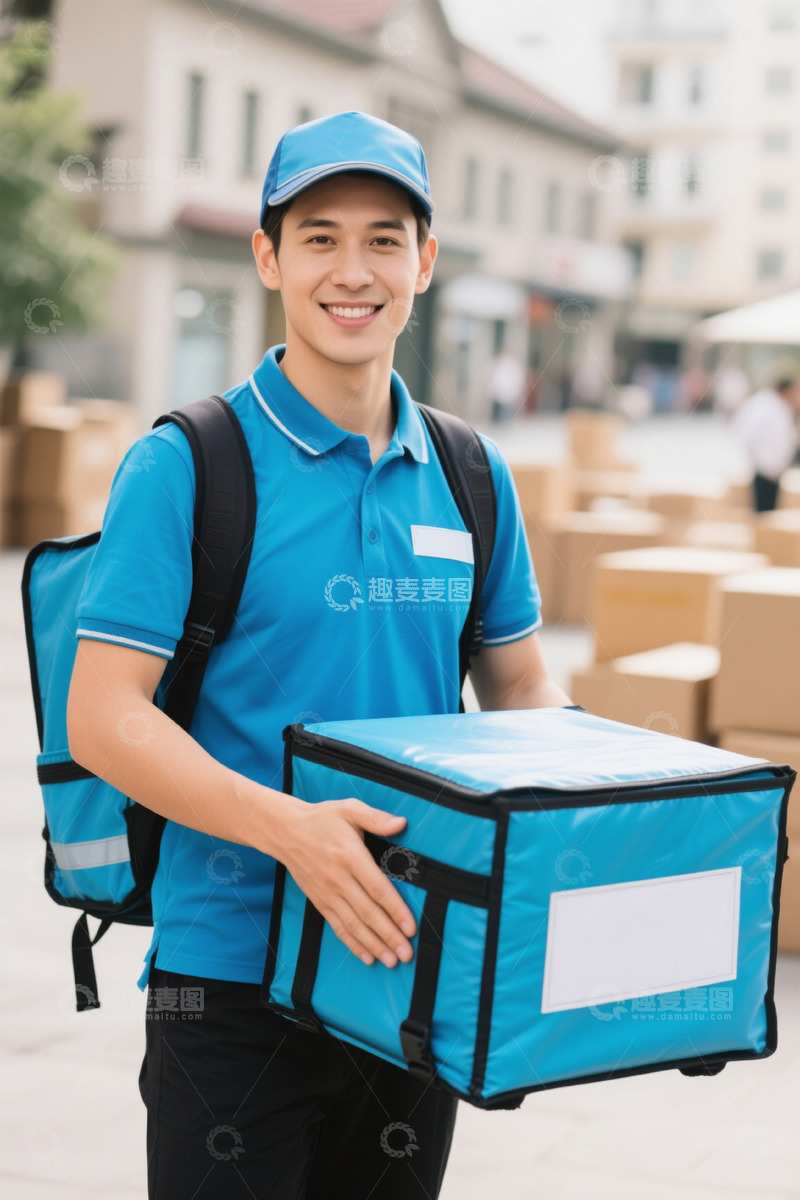 高清大图下载【趣麦麦图】外卖员户外手持送餐箱