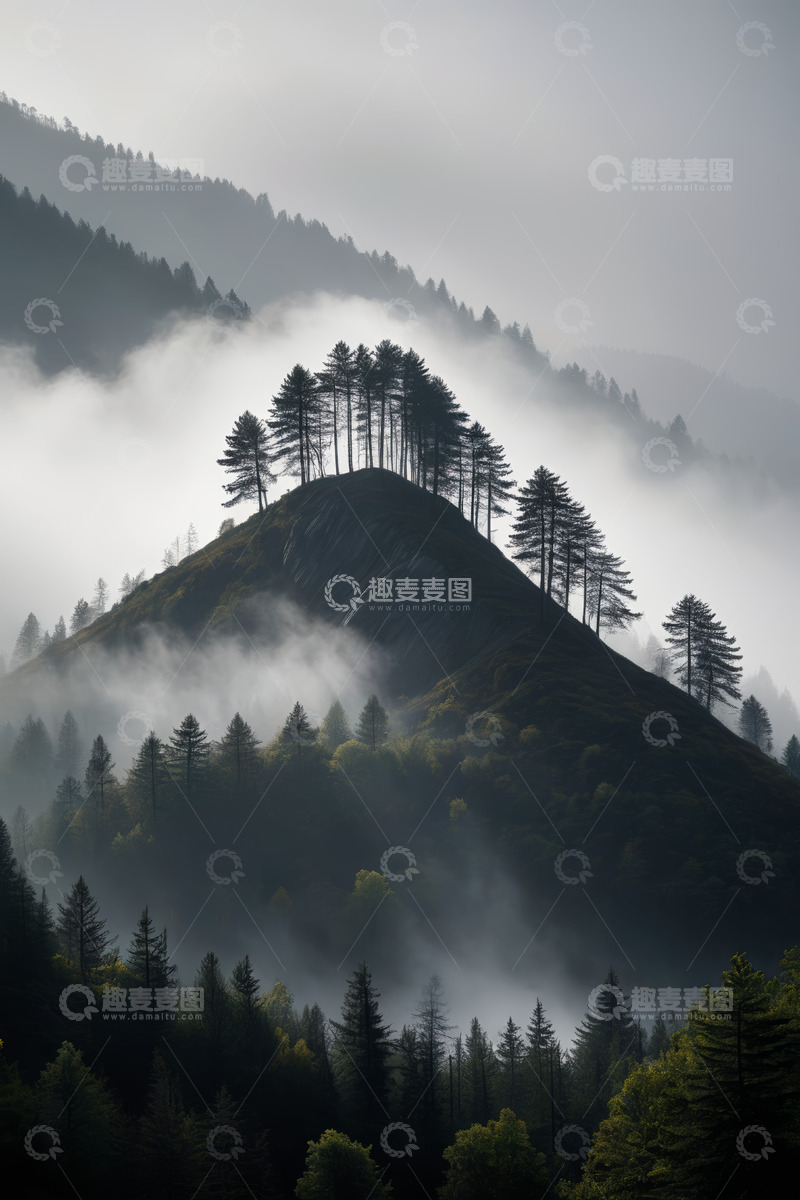 高清大图下载【趣麦麦图】山间云雾缭绕的森林景象