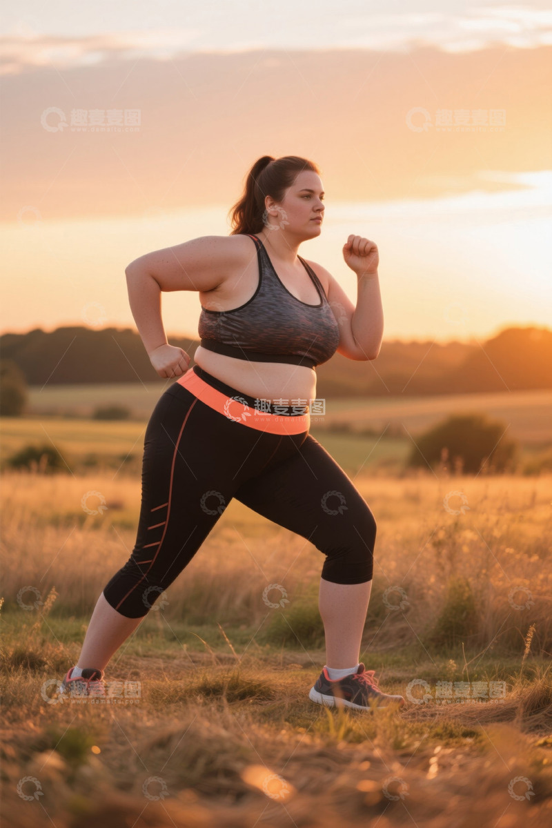 高清大图下载【趣麦麦图】肥胖女性户外健身